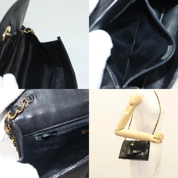 CHANEL Matelasse Chain Shoulder Bag Lamb Skin Black Gold CC Auth BA3125 - Picture 13 of 14